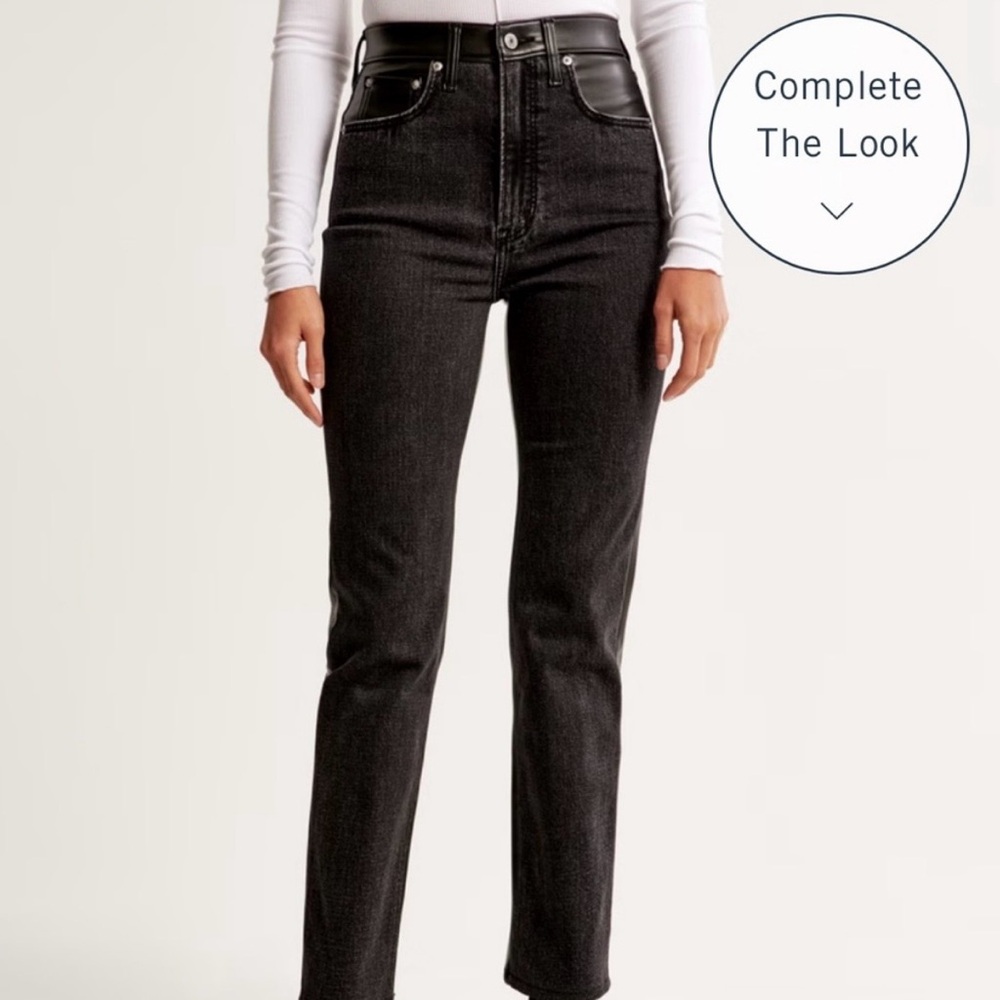 Abercrombie & Fitch Mixed Fabric Ultra High Rise Ankle Straight Jean - NWT